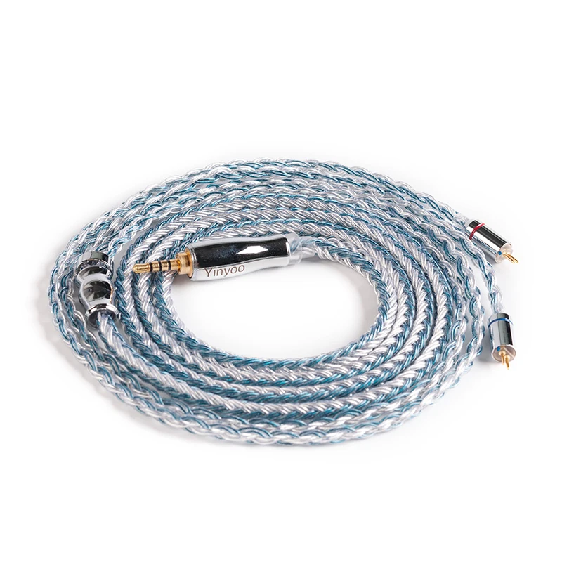 2.52PIN Yinyoo 16 Core High Purity Silver Plated Cable 2.5/3.5/4.4MM With MMCX/2PIN/QDC TFZ FOR KZZS10Pro AS10 ZSNPRO C12 V90 BLON BL-03 - Color: 2.52PIN