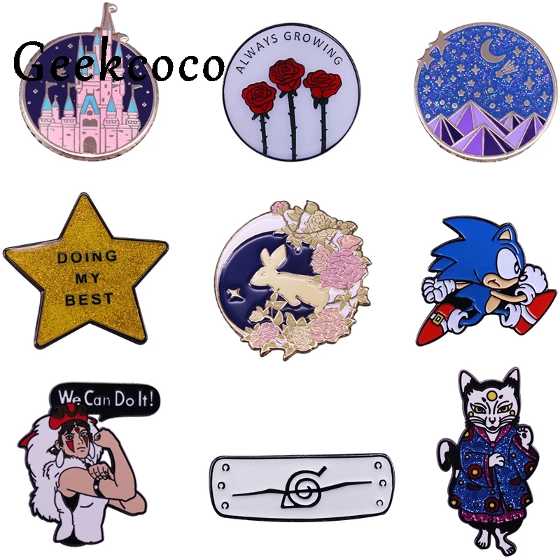 J1387 Geekcoco мультфильм металлическая брошь в виде замка воротник Rond Pin джинсы