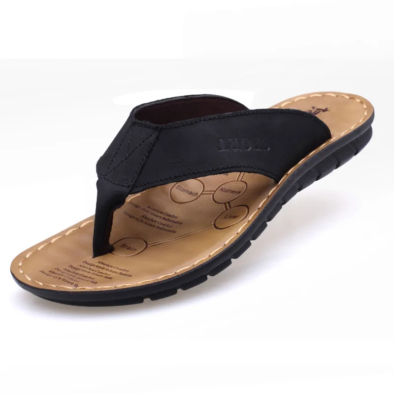 

2021 Summer Shoes Men Slippers Genuine Leather Beach Slippers Mens Flip Flop Sandals Summer Man Shoes Male Flip Flops KA673