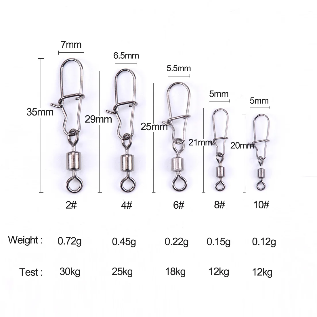 20PCS Fishing Connector Bearing Rolling Swivel Stainless Steel Swivels Interlock Pin Snap Rolling Swivel Fishing Accessories