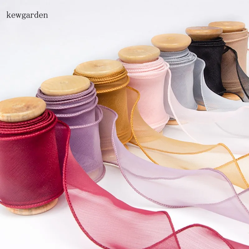 Kewgarden 50 мм 2-Дюймовая лента для упаковки цветов волнистая из органзы DIY аксессуары