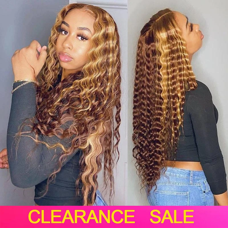 Highlight Transparent Deep Wave Lace Frontal Wig Ombre Blonde Deep Curly Lace Front Wig 180 Density T PART Curly Human Hair Wigs