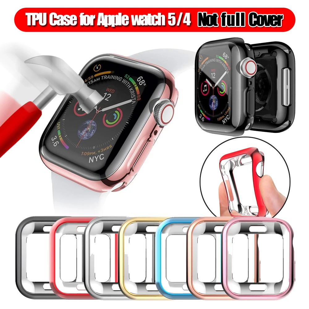 Защитный чехол для часов Apple Watch 5 4 мягкий гальванический корпус из ТПУ 40 мм 44