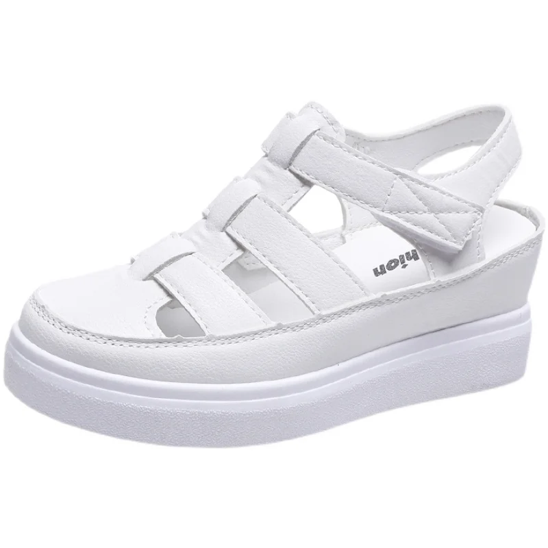 

2021 Summer Muffins shoe Female Sandal Black Shoes for Women High Heels Increasing Height Flat Girls Gladiator Beige High-heeled