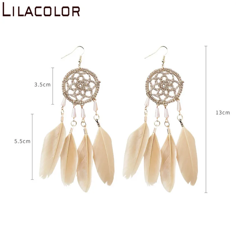 Lilacolor Ловец снов перья Женские Висячие серьги Boho Kahki розовый зеленый для девушек