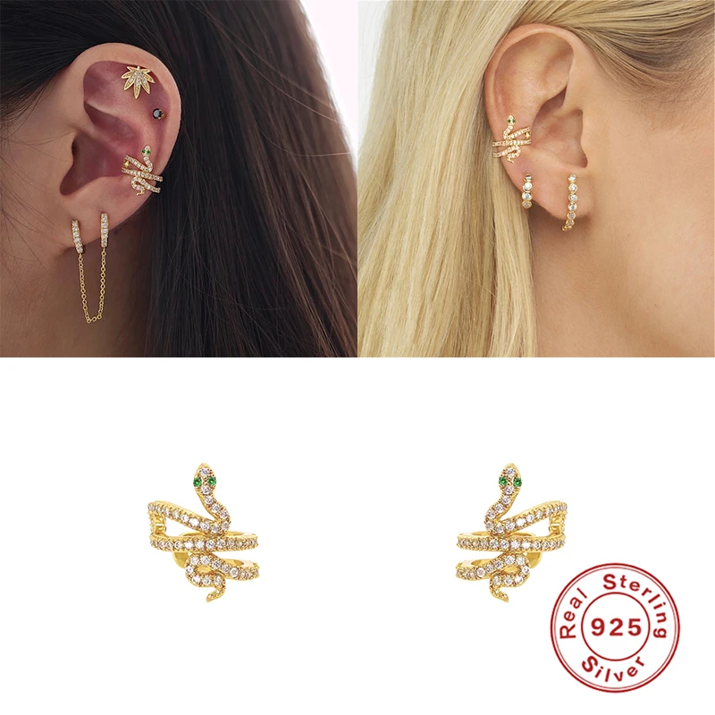 

Romad 925 Sterling Silver Clip Earrings Female Fine Jewelry Ins Double Ear Clip Fun Animal Snake Zircon For Ladies Wedding Party