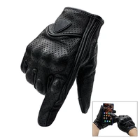 cycling full finger perforated full leather gloves touch screen windproof outdoor protective gloves with holes for ventilation