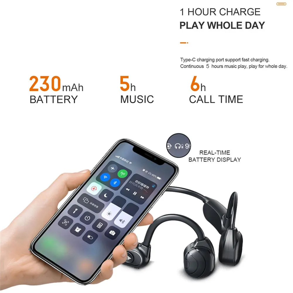 

Wireless Bluetooth-compatible Bone Conduction Headsets Waterproof Sports Earphones Stereo Hands-free Headphones with microphone