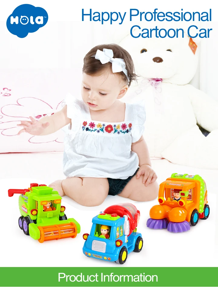 HOLA 386(набор из 3) Push& Go фрикционный автомобиль игрушки для мальчиков-уличная уборочная машина, бетономешалка, комбайн игрушечный грузовик