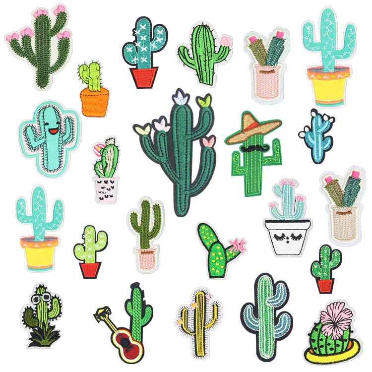 

100pcs/lot Embroidery Patches Clothing Decoration Cactus Flower Plant Backpack Sewing Accessory Diy Iron Heat Transfer Applique