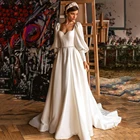 Женское атласное свадебное платье UZN, элегантное ТРАПЕЦИЕВИДНОЕ ПЛАТЬЕ С длинными пышными рукавами, платье невесты с бисером и поясом, платье для невесты
