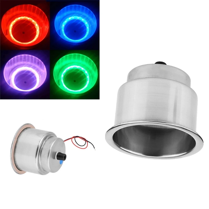 

12V 15LED Light Cup Holder Insert with Drain Stainless Steel Polished Marine RV Cup Drink Holder