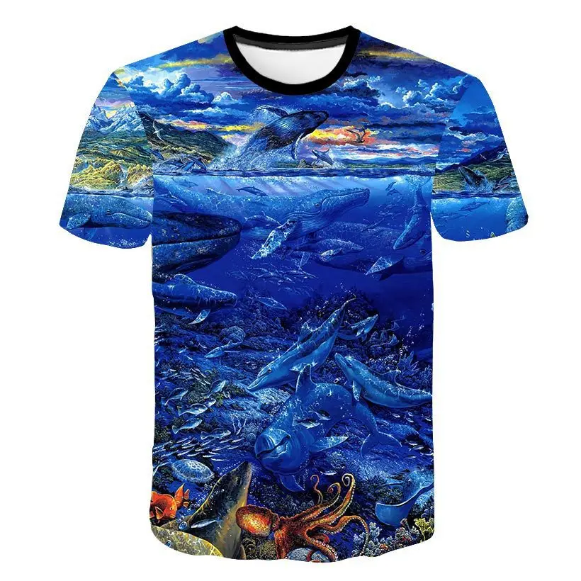 

Summer 3D The Underwater World graphic t shirts Fashion Casual Print Men t-shirt Personality Ocean Scenery short sleeve t-shirts