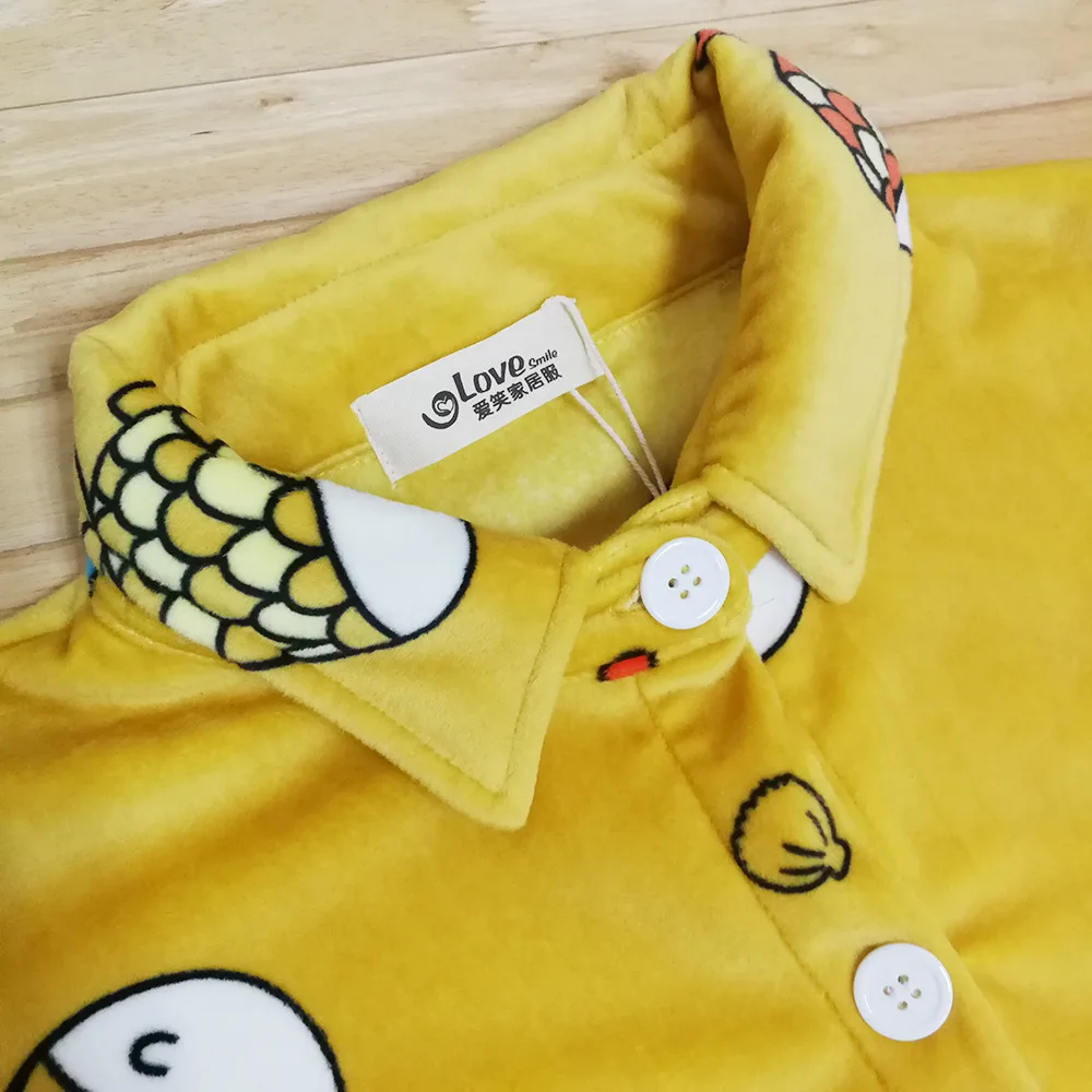 Двусторонняя пушистая Милая пижама с длинными рукавами и отложным воротником в