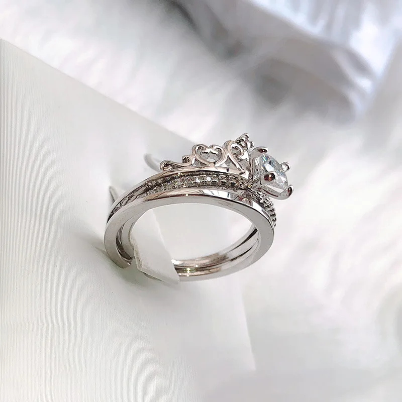 2018 new love crown set ring AAAAA zircon Cz silver engagement wedding female models men's two-piece fashion jewelry | Украшения и