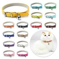 16 colors soft pu leather cat collar with bell solid puppy collars for small medium dog cat accessories chihuahua pet products