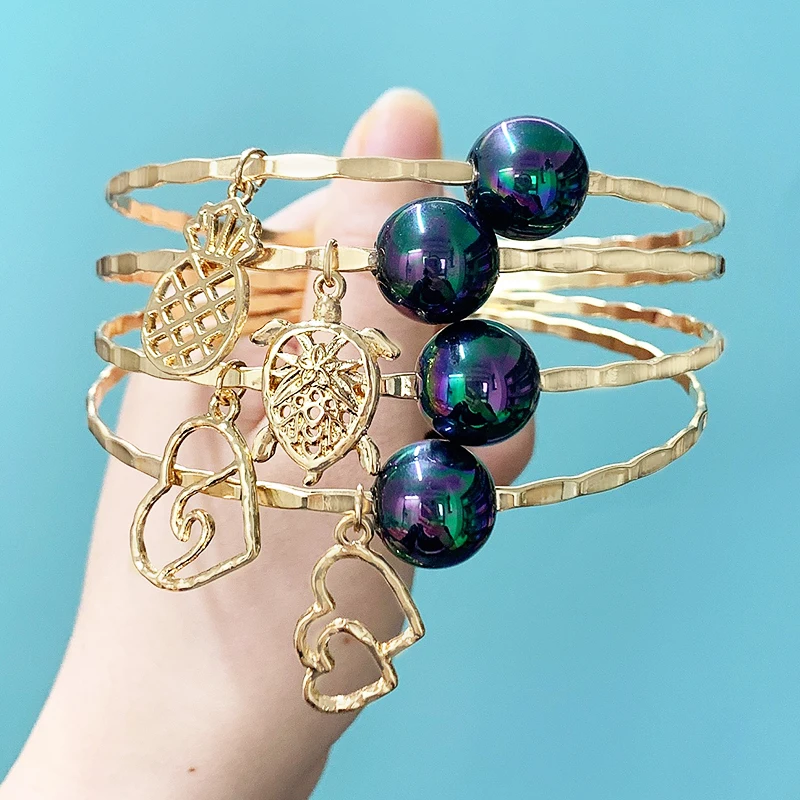 

KOMI Diameter 6-10 CM Hawaii Samoa Marshall Polynesian Pohnpei Chuuk Glass Pearl Heart Pineapple Charm Man Woman Bracelet Bangle