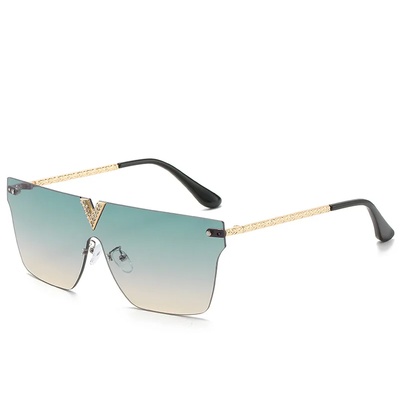 Женские квадратные солнцезащитные очки без оправы большие плоские со стразами