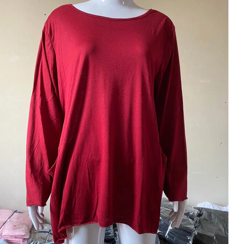 

Women's round neck long-sleeved solid color cotton and linen series casual comfortable loose long T-shirt
