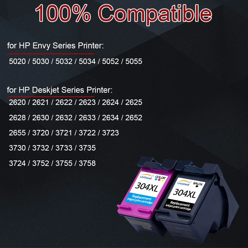 Unismar 2 шт. 304 Замена для HP 304XL чернильные картриджи Deskjet 3720 3721 3723 3724 3730 3732 3752 3755 3758 |