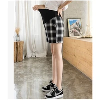 maternity nursing pants plaid high waist short for pregnancy women summer cotton belly trousers maternity clothing outfit t0040