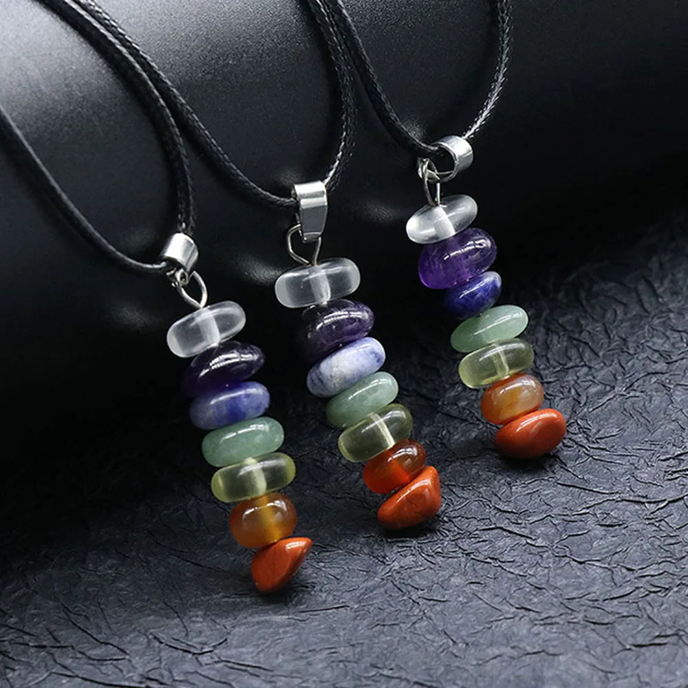 

Natural Stone 7 Chakra Energy Necklace Red Agates Amethysts Meditation Amulet for Women Necklace Gifts