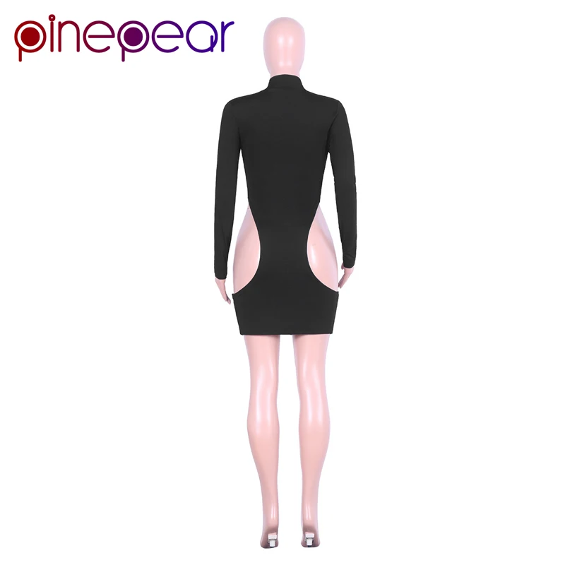 

PinePear Open Side Hollow Out Sexy Dress Women Long Sleeve High Neck Bodycon Club Dress vestidos de fiesta 2020 Dropshipping