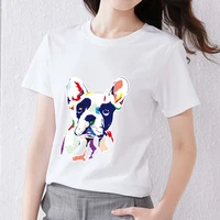 trendy t shirt classic slim womens basic casual color printing puppy pattern round neck ladies commuter comfortable soft top