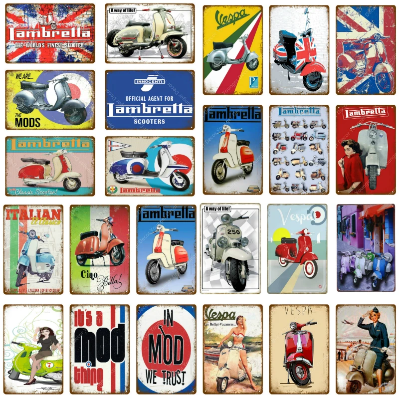 Модники, металлические оловянные знаки, итальянские скутеры Lambretta Vespa, винтажная настенная табличка, гаражный магазин, Декор для дома, комнаты, плакат для мотоцикла