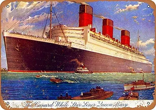 

LZATPD SLALL 1930 The Cunard White Star Liner Queen Mary Retro Street Sign Household Metal Tin Sign Bar Cafe Car M