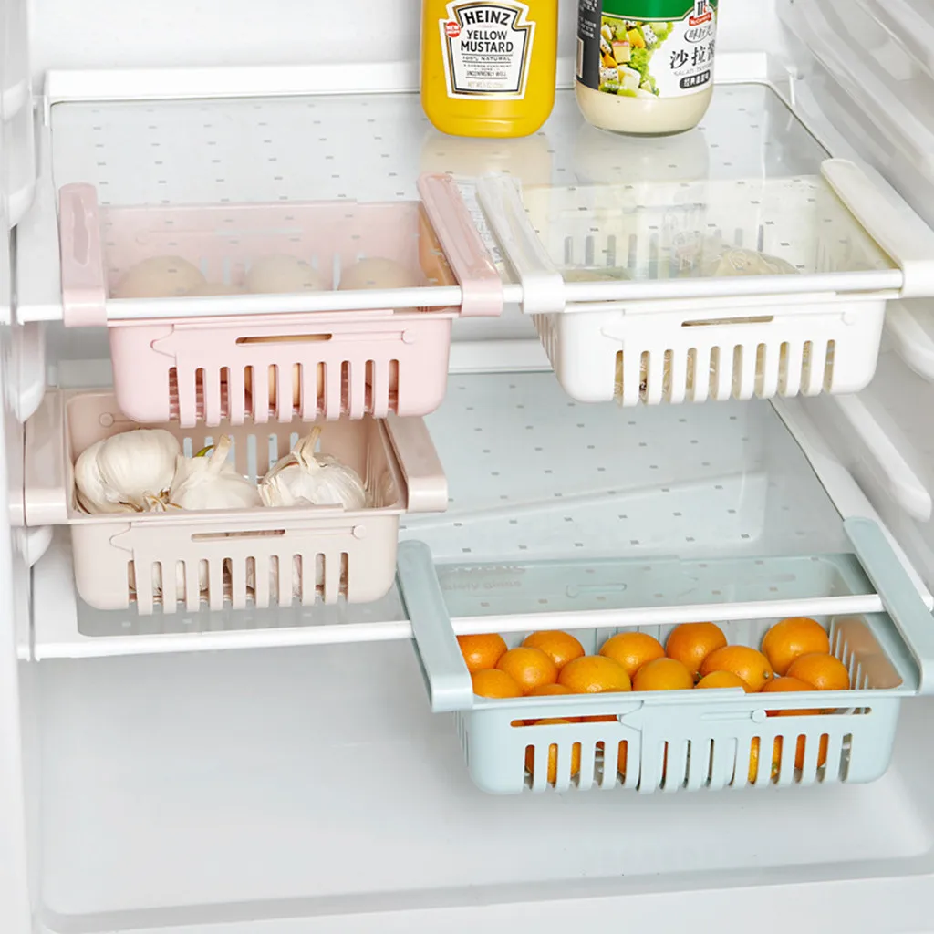 

Adjustable Stretchable Refrigerator Organizer Drawer Basket Refrigerator PraticaPull-out Drawers Fresh Spacer Layer Storage Rack