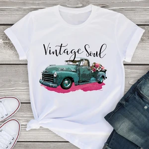 Vintage Soul Car Graphic Print Tshirt WomenS Clothing Funny Fashion Dog Mom T-Shirt Femme Elephant/Giraffe/Car T Shirt Female