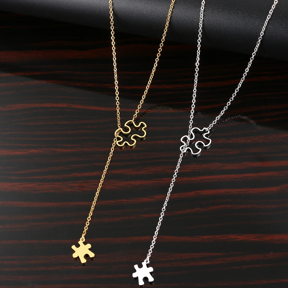 Ожерелья из нержавеющей стали простой пазл двойные аксессуары подвеска-цепочка