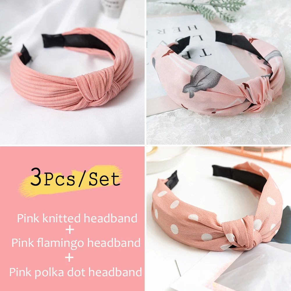 

3 Pcs/Set Adult Colors Printed Lattice Stripes Hair Hoop Hairbands Women Bow Headbands Girls Hair Accessories FG110