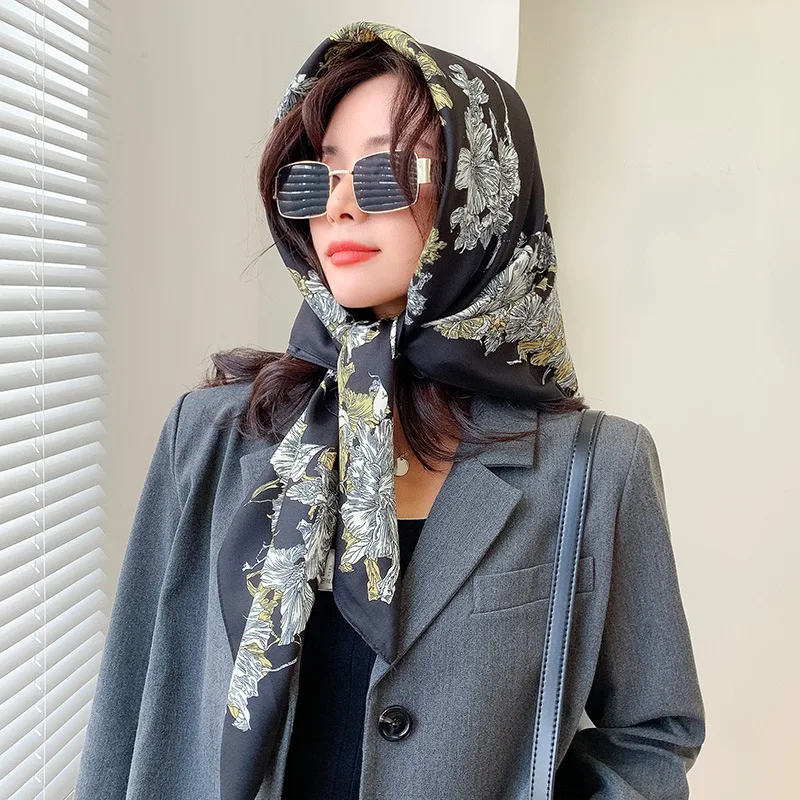 

2021 Luxury Brand Women Silk Scarf Printed Foulard Female Square Scarves Spring Summer Shawls for Ladies Bandana Kerchief Hijab