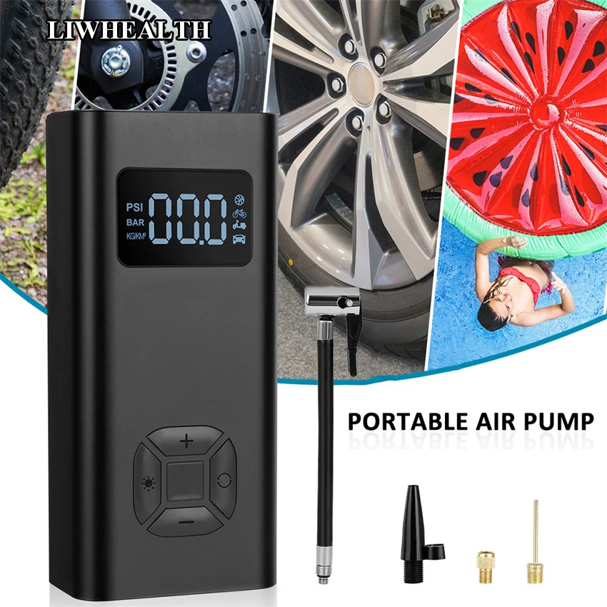 

6500mAh Car Air Compressor Inflatable Pump With LED Lamp For Motorcycle Bicycle Car Tyre Inflator Wireless Electric Air Pump