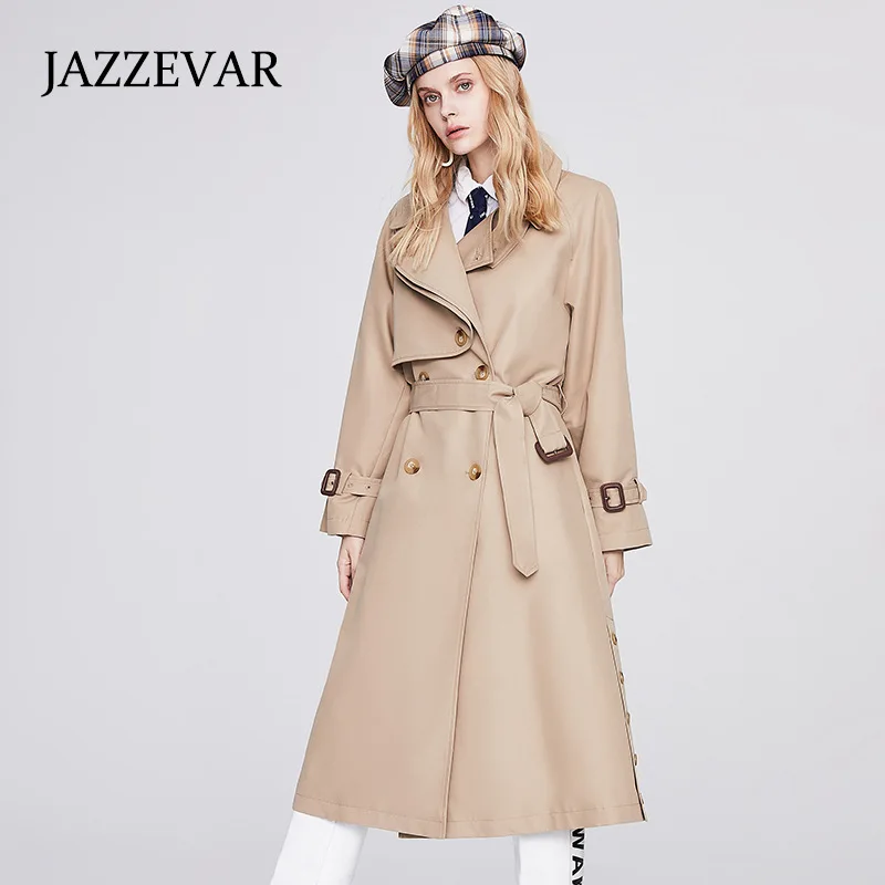 JAZZEVAR Khaki Classic Windbreaker Women's Mid-length 2022 New British Style Double-breasted High-end Spring and Autumn Jacket