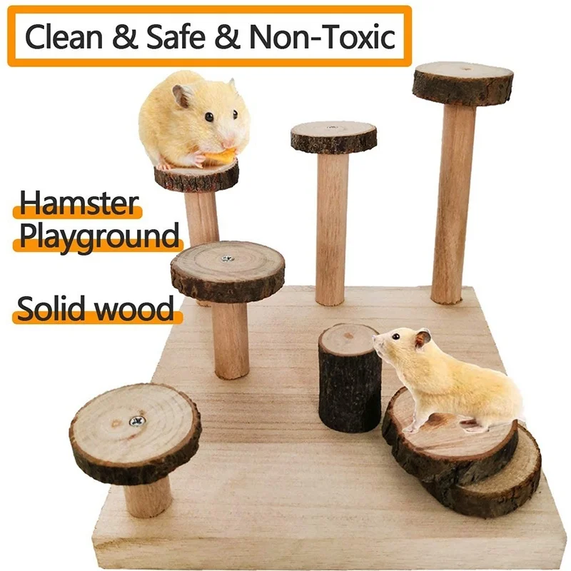

Practical Hamster Wood Playground Toy Apple Wood Chewing Toys Chinchilla Steps Stairs Climbing Toys With Feeder for Small Animal