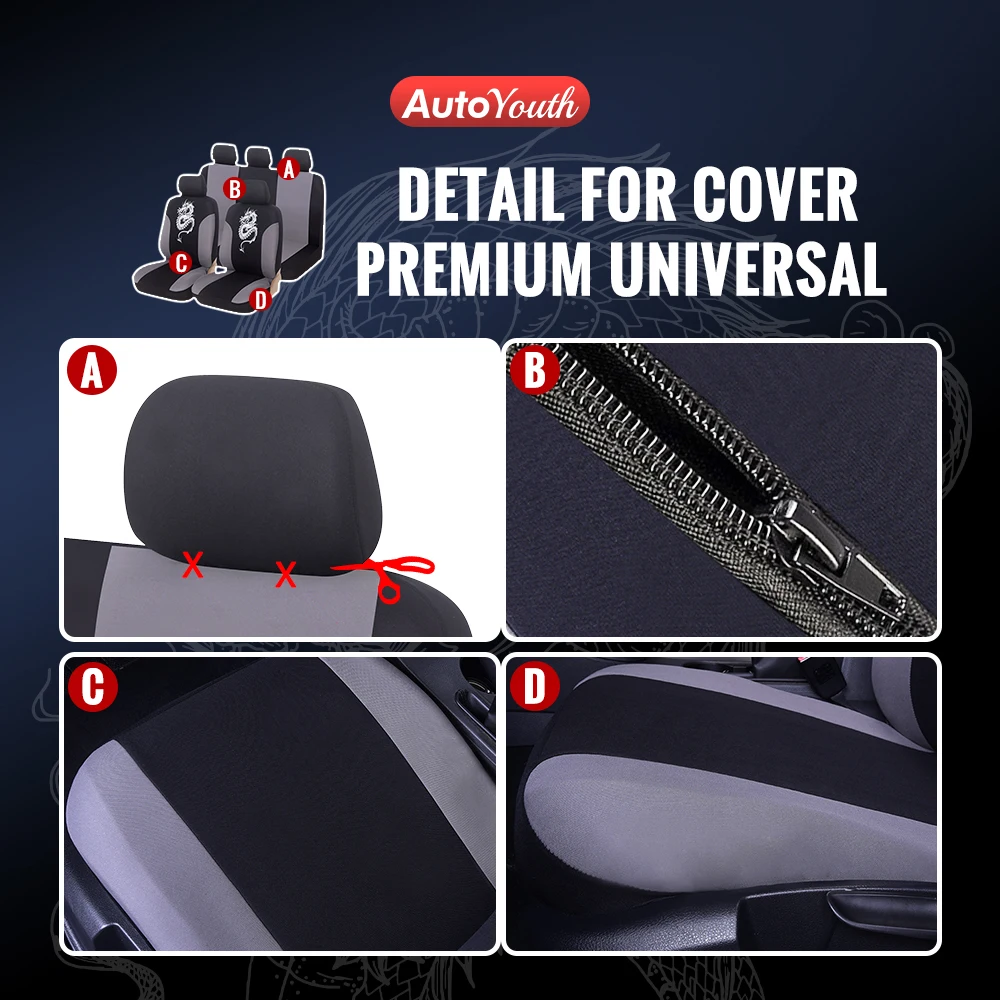 autoyouth 9pcs universal fit car seat covers with dragon pattern detail styling 100 breathable car seat protector car interior free global shipping