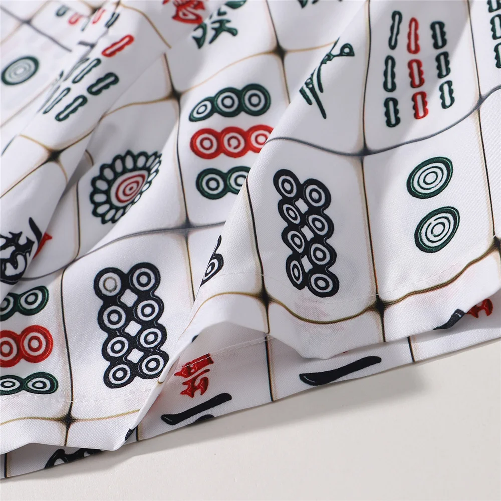 Рубашка для Маджонга Мужская/женская оверсайз с короткими рукавами и принтом -