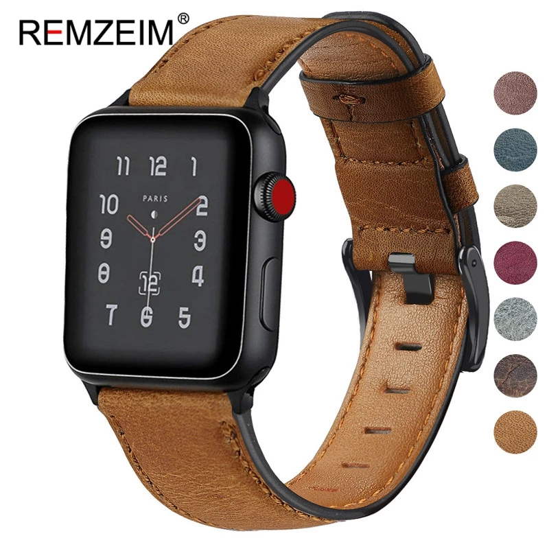 Ремешок REMZEIM из натуральной кожи для Apple Watch 5 4 Band Series 3/2/1 спортивный браслет 42 мм 38
