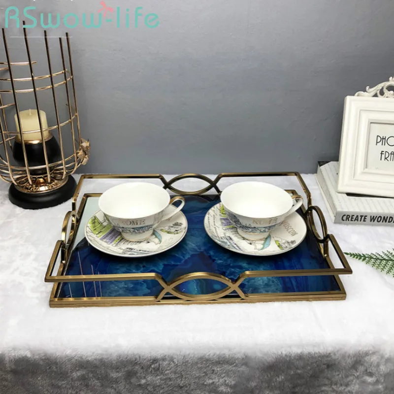 

37.5*26.5*5cm Creative Rectangular Metal Tray Bedroom Cosmetic Jewelry Storage Tray Decorative Serving Trays For Kitchen Trays