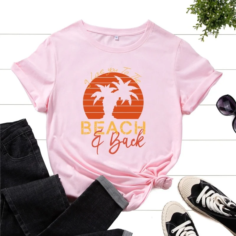 

Female Summer Short Sleeve Casual T-shirt Coconut Tree Letter Print Women Graphic Daily T Shirts Ladies Regular O-Neck Tees Tops