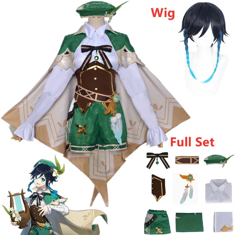 

Game Genshin Impact Venti Cosplay Costumes Cloak Shirt Pants Uniform Halloween Accessories Props Outfit