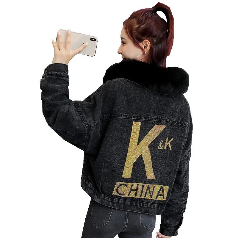 

2020 new Korean version of letters with Cotton padded jacket winter cashmere thickened lamb hair big hair collar