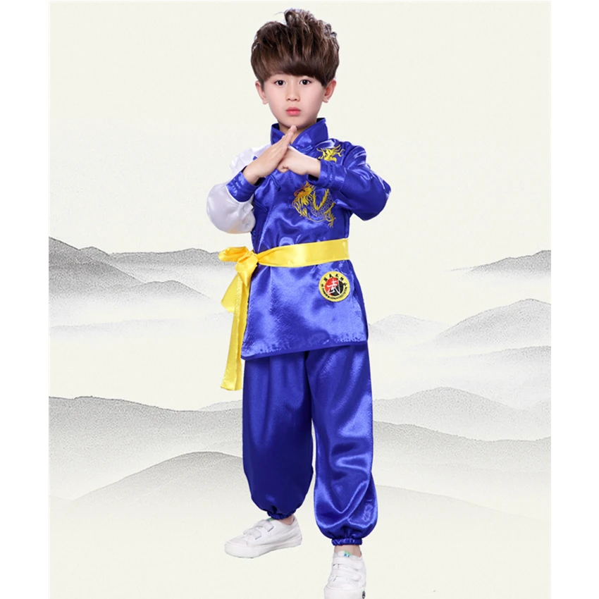 Детская одежда Wushu Униформа с вышивкой дракона кунг фу традиционная китайская