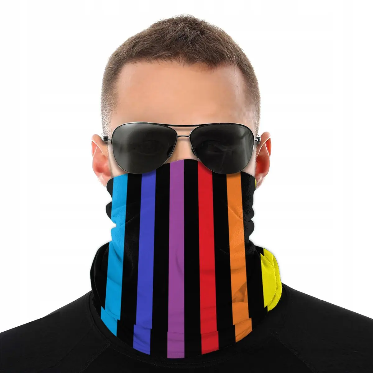 Радужные и черные полосы шарф шеи маска для лица унисекс Хэллоуин трубка банданы
