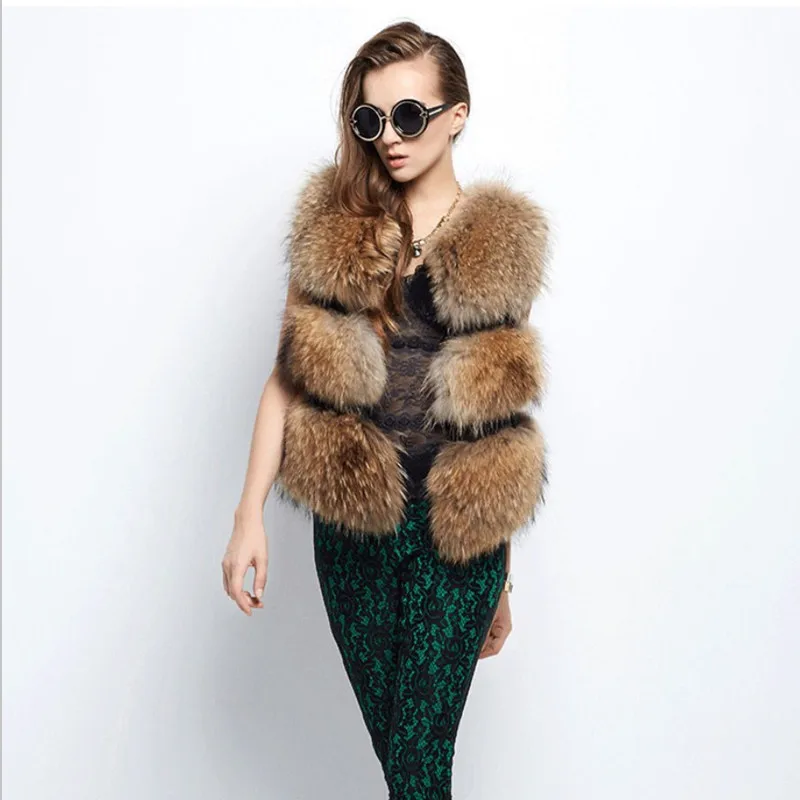 

New spring autumn fashion slim fur raccoon fur vest female small coat Y1108