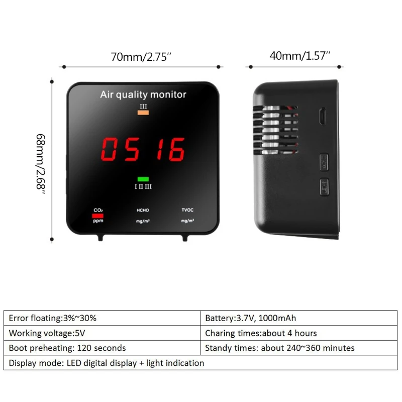 

CO2 Meter Carbon Dioxide Detector Air Quality Monitor HCHO TVOC CO2 AQI Tester