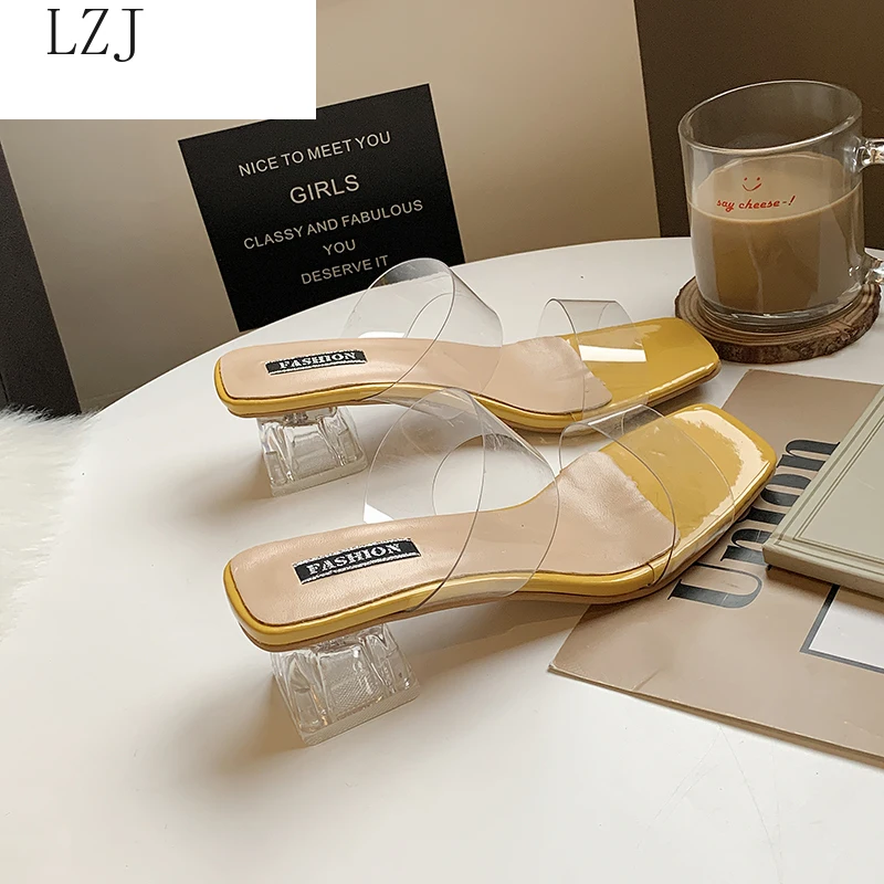 Сандалии женские прозрачные на высоком каблуке босоножки-желе толстом